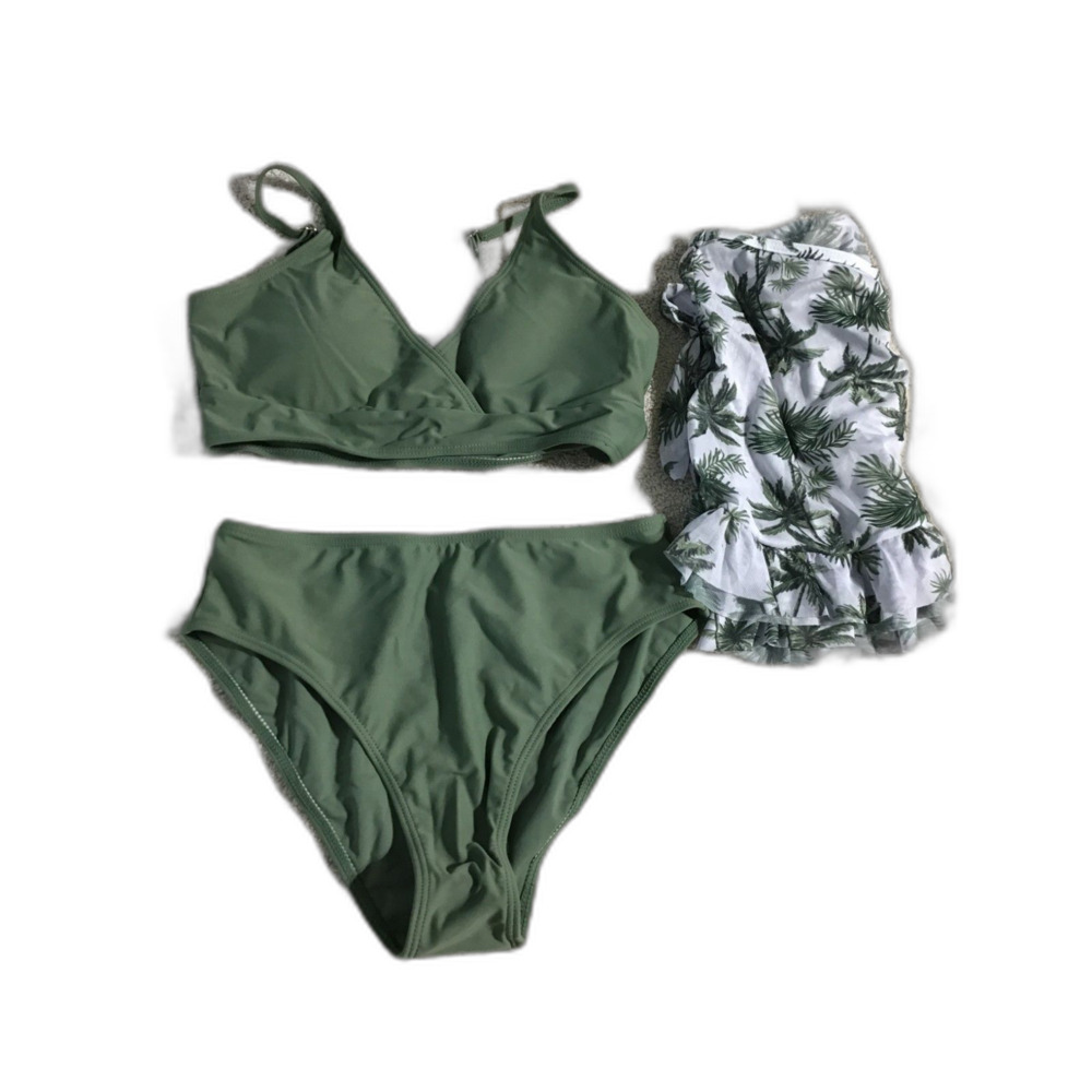 Girls Green Bikini Set with Palm Skirt